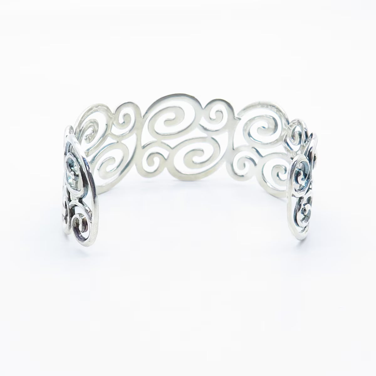 925 Sterling Silver Vintage Swirl Ornate Adjustable Cuff Bracelet 7.75"