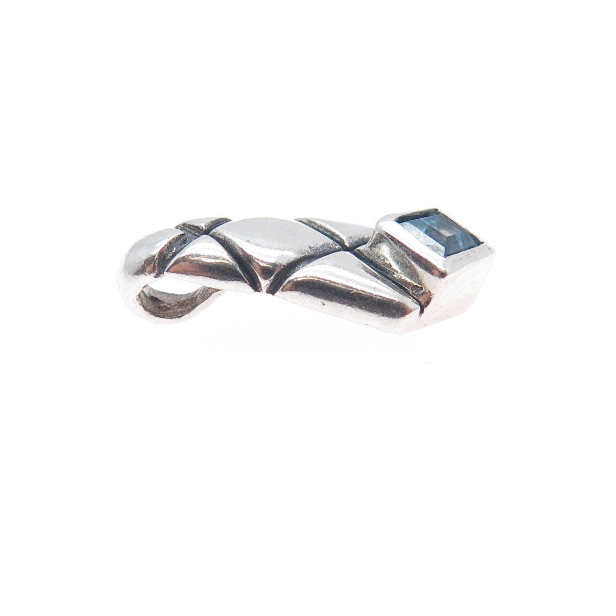 925 Sterling Silver Vintage Real Blue Topaz Oxidized Minimalist Slide Pendant