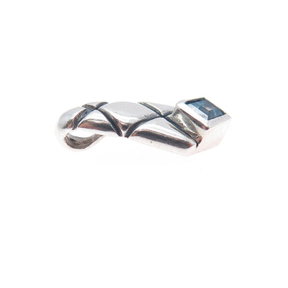 925 Sterling Silver Vintage Real Blue Topaz Oxidized Minimalist Slide Pendant