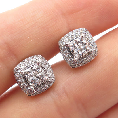 925 Sterling Silver Round-Cut C Z Cushion Stud Earrings