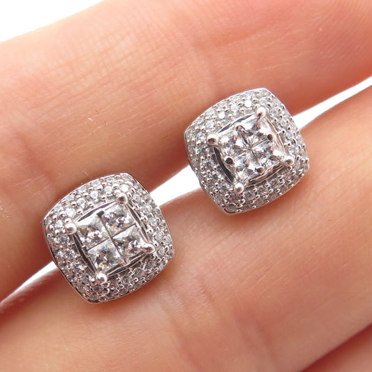925 Sterling Silver Round-Cut C Z Cushion Stud Earrings