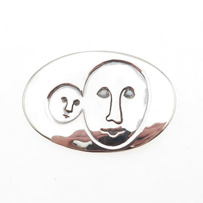 Sergio Bustamante 925 Sterling Silver Vintage Modernist Faces Pin Brooch