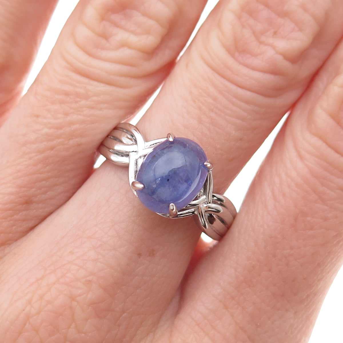 925 Sterling Silver Real Cabochon Tanzanite Ring Size 8.25