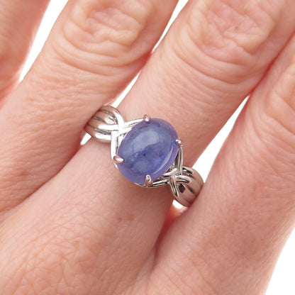 925 Sterling Silver Real Cabochon Tanzanite Ring Size 8.25