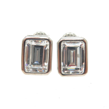 925 Sterling Silver Emerald-Cut Shaped C Z Stud Earrings