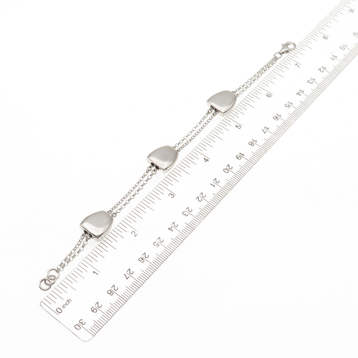 925 Sterling Silver C Z Modernist Station 2-Row Rolo Link Bracelet 6.75"
