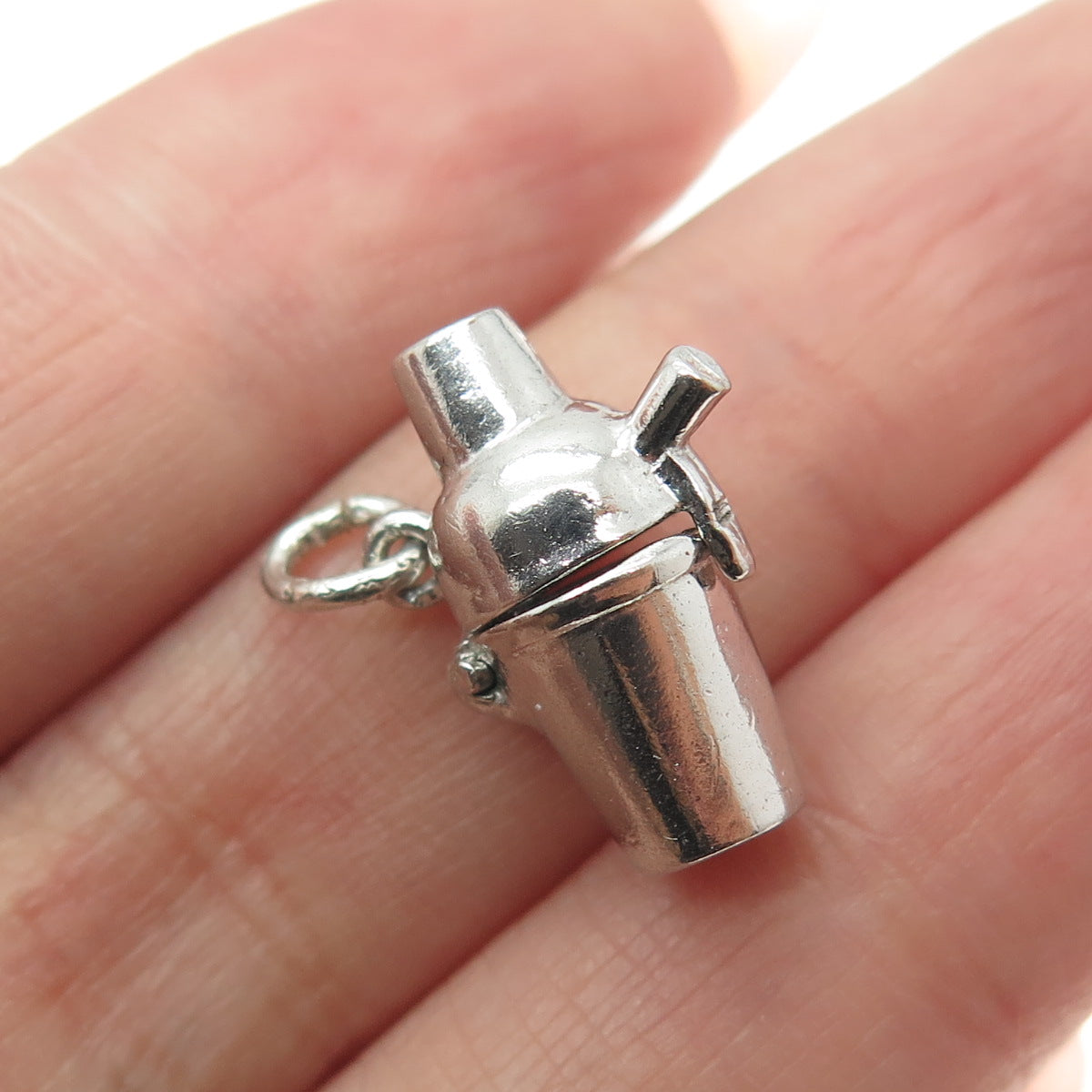 925 Sterling Silver Antique Art Deco Cocktail Shaker Minimalist Charm Pendant