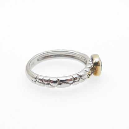 925 Sterling Silver 2-Tone Real Diamond & Amethyst Ring Size 6.75