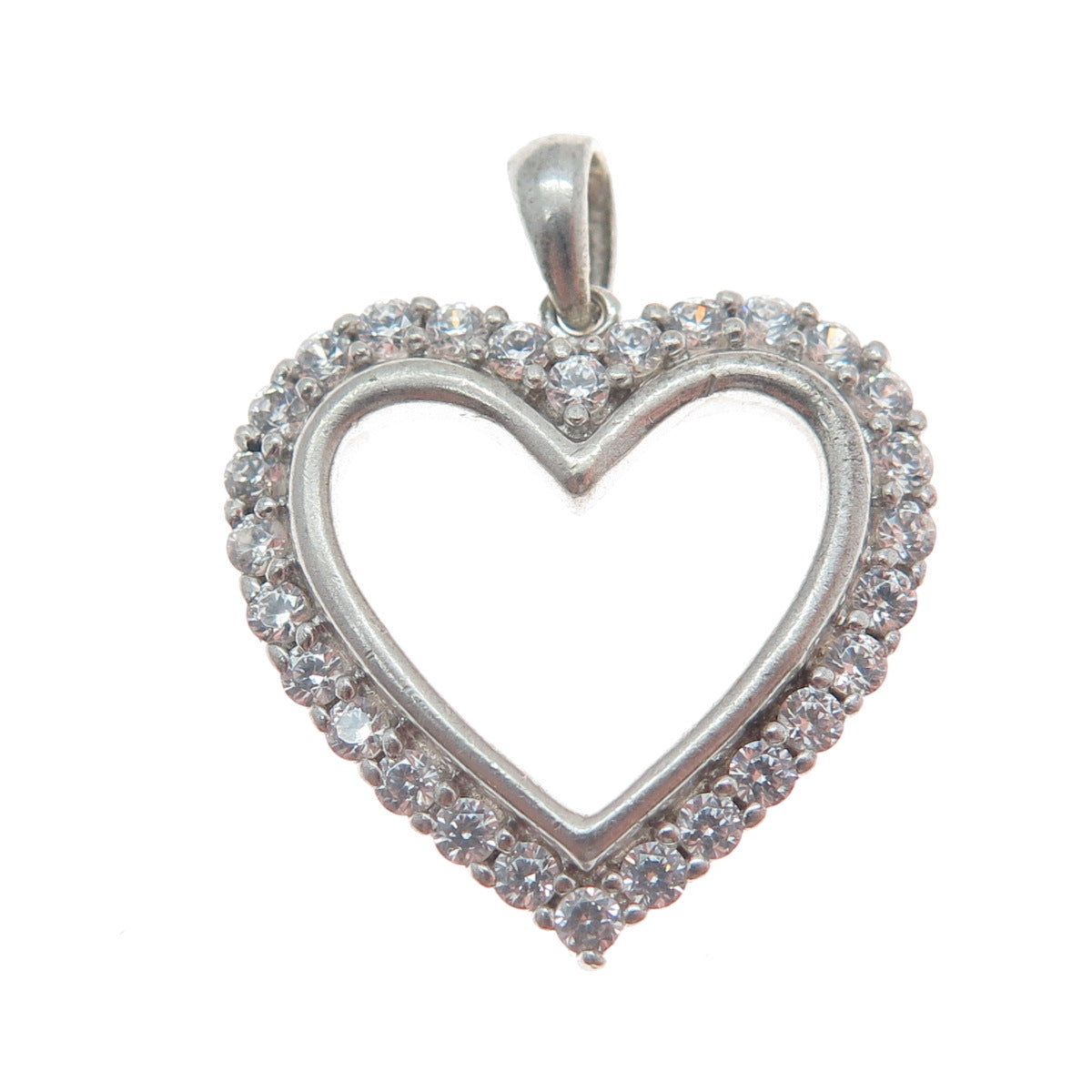 JH YOUNG 925 Sterling Silver Round-Cut C Z Heart Minimalist Charm Pendant