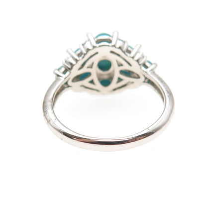 925 Sterling Silver Real Sleeping Beauty Turquoise & Blue Topaz Ring Size 8.25