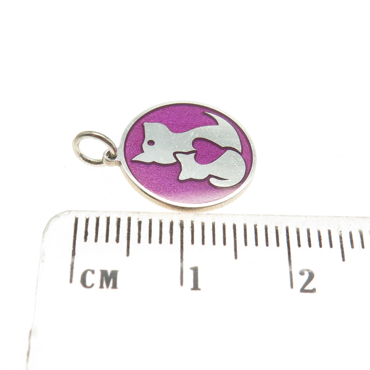 925 Sterling Silver Purple Enamel Dog & Cat Friendship Minimalist Charm Pendant