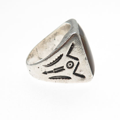 Bell Trading Post Old Pawn Sterling Silver Vintage Agate Tribal Ring Size 8.75