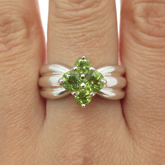 925 Sterling Silver Vintage Real Peridot Modernist Ring Size 10