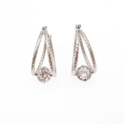 925 Sterling Silver Round-Cut C Z Hoop Earrings