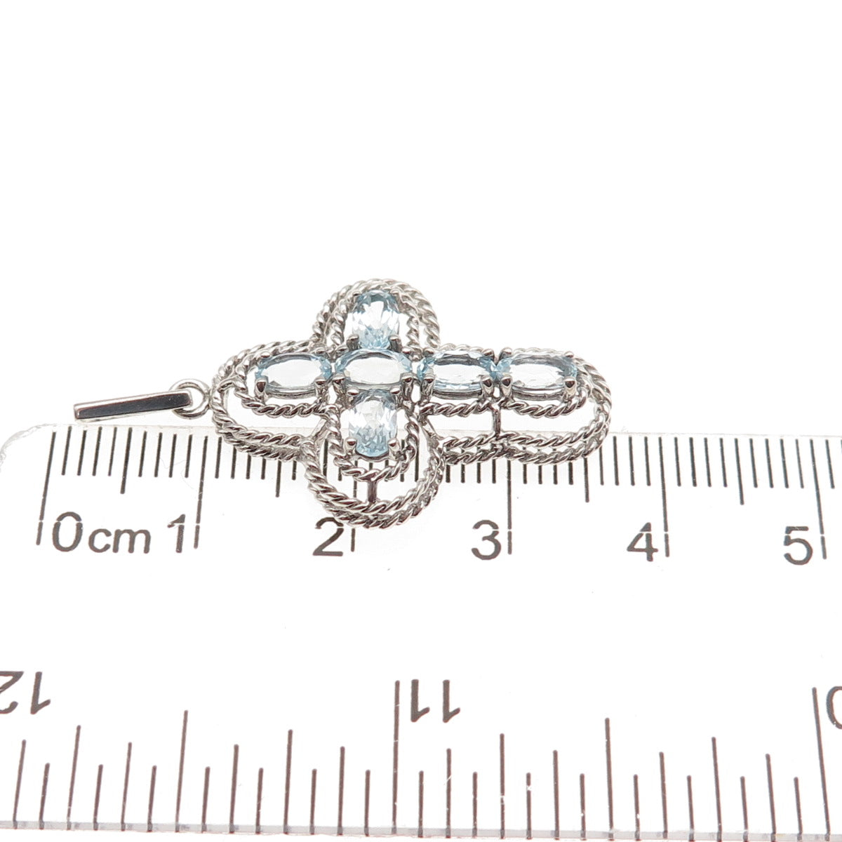Ross Simons 925 Sterling Silver Real Oval-Cut Blue Topaz Cross Charm Pendant