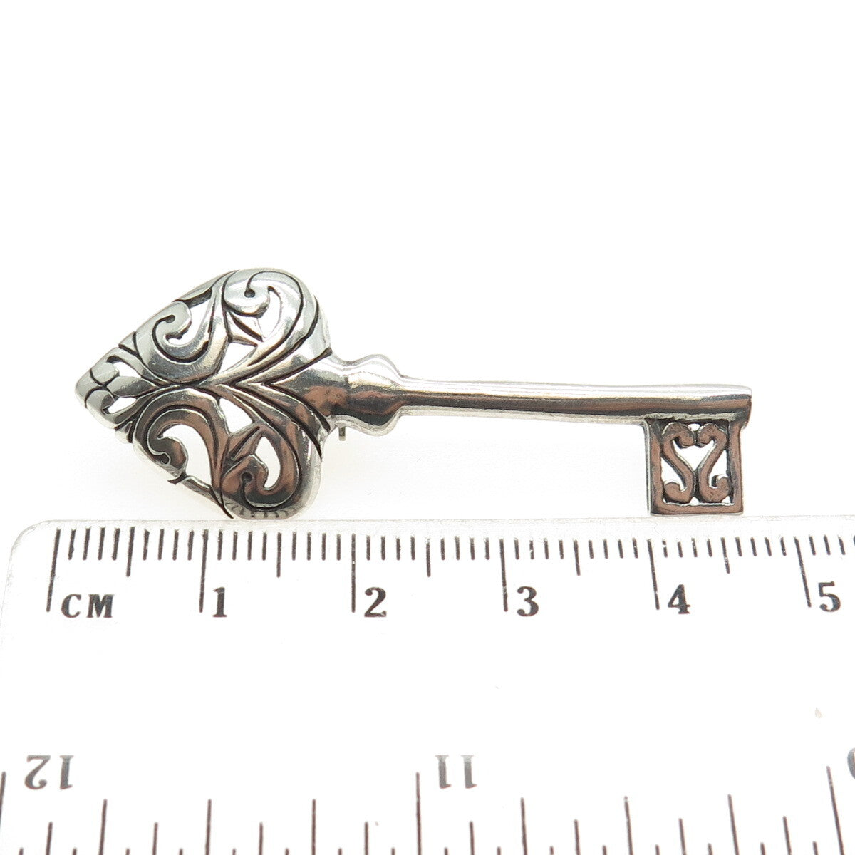 JEZLAINE 925 Sterling Silver Vintage Spade Key Pin Brooch