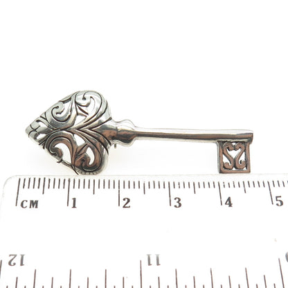 JEZLAINE 925 Sterling Silver Vintage Spade Key Pin Brooch