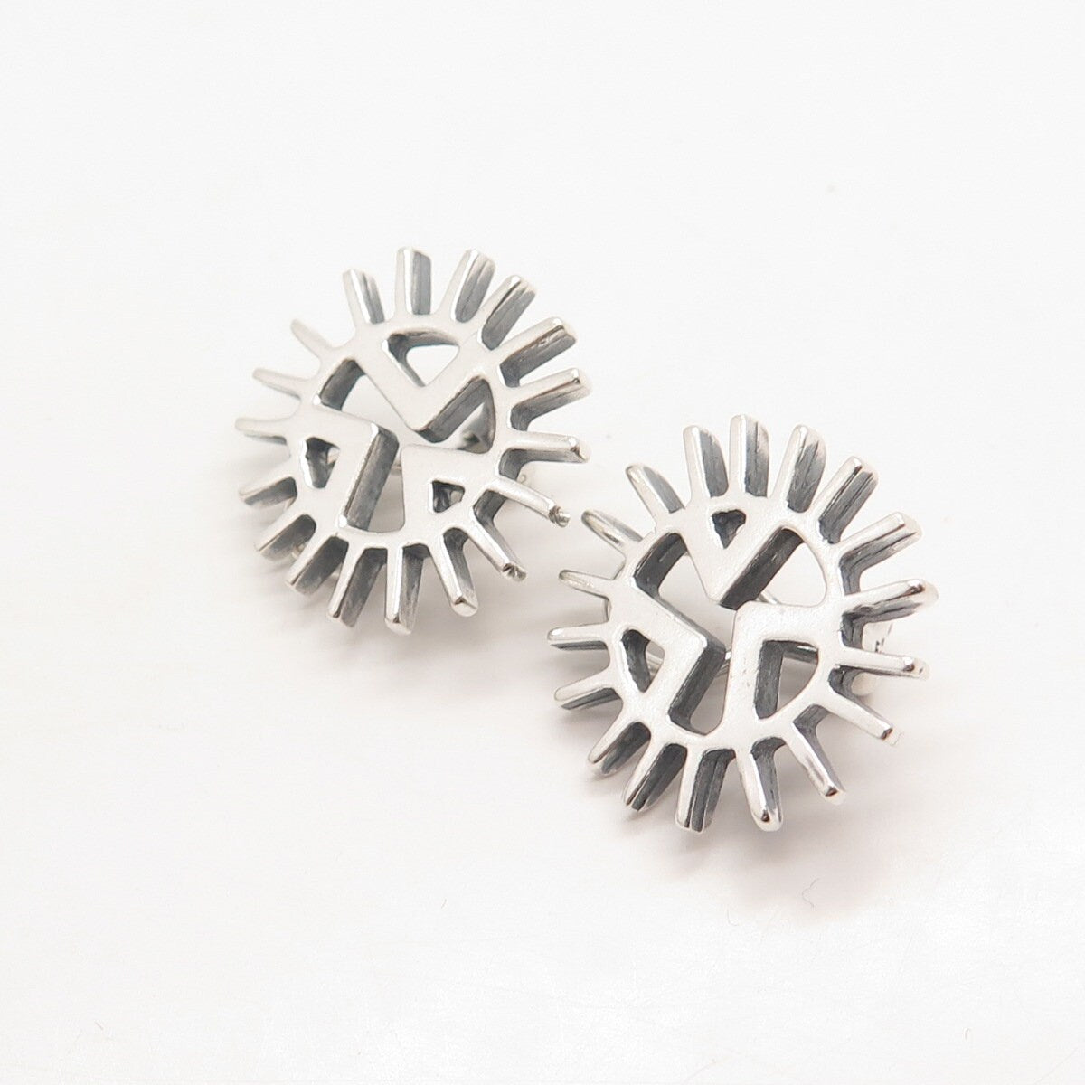 925 Sterling Silver Vintage Sun Screw Back Earrings