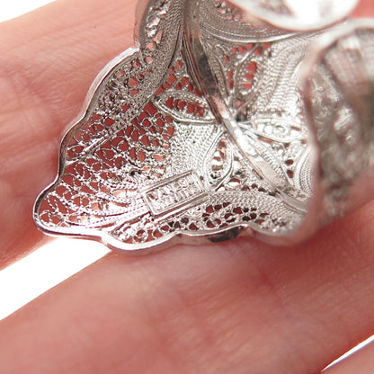 Van Lou Sterling Silver Antique Art Deco Floral Filigree Adjustable Ring Size 8