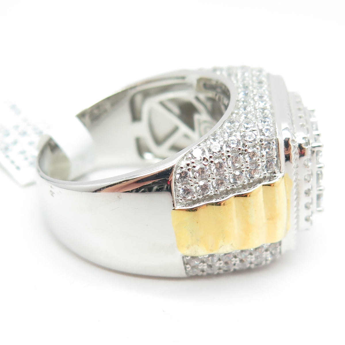 DADWANI 925 Sterling Silver 2-Tone Pave Swarovski Crystal Ring Size 11