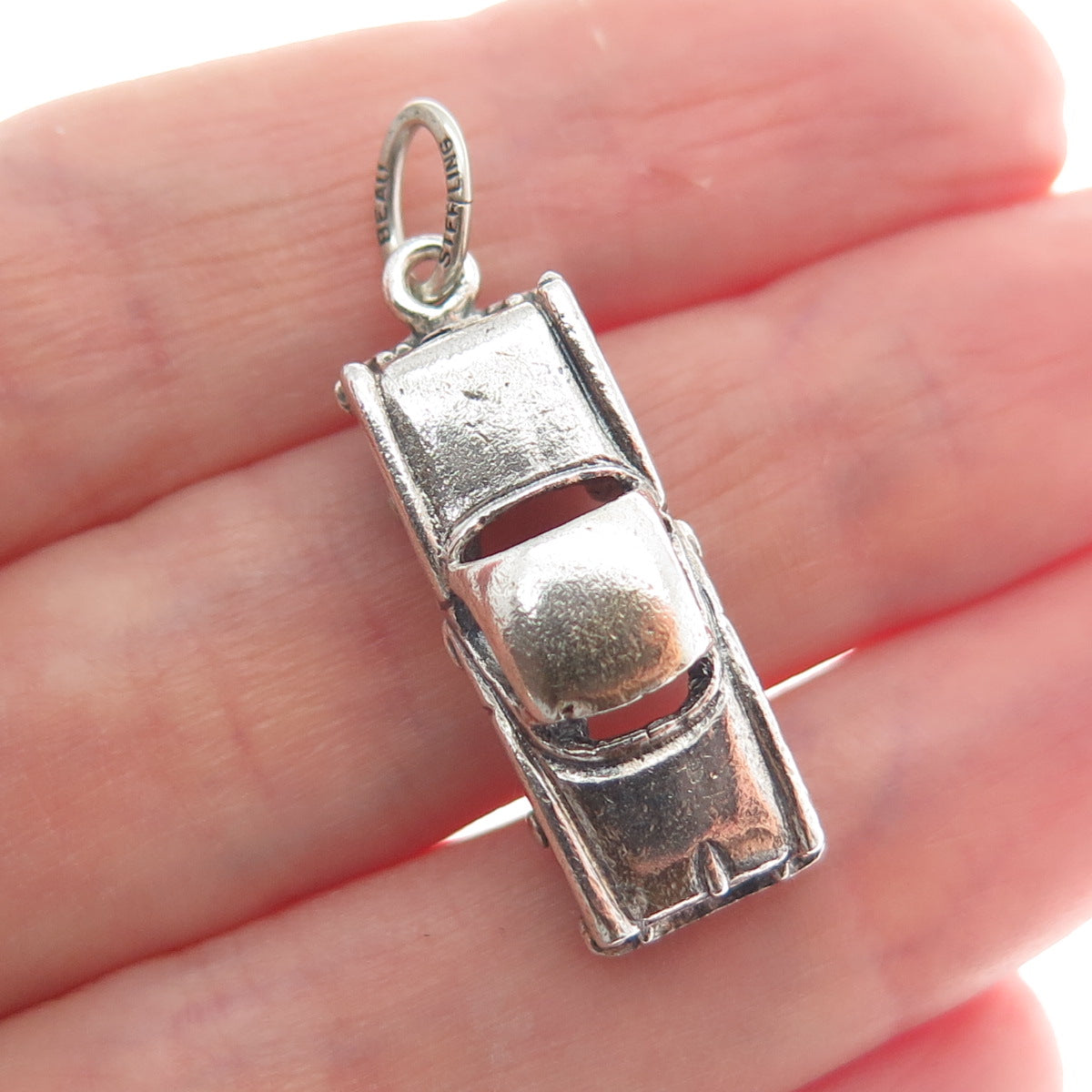 BEAU 925 Sterling Silver Vintage Retro Car Oxidized 3D Charm Pendant