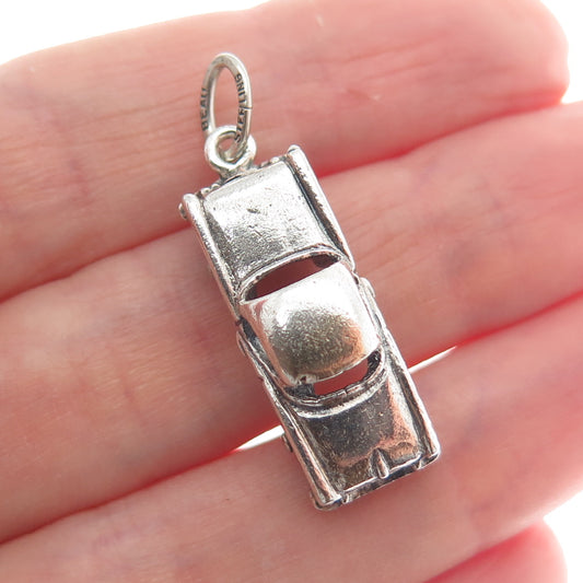 BEAU 925 Sterling Silver Vintage Retro Car Oxidized 3D Charm Pendant