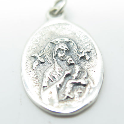 925 Sterling Silver Vintage Saint Mary & Baby Jesus Religious Medal Pendant