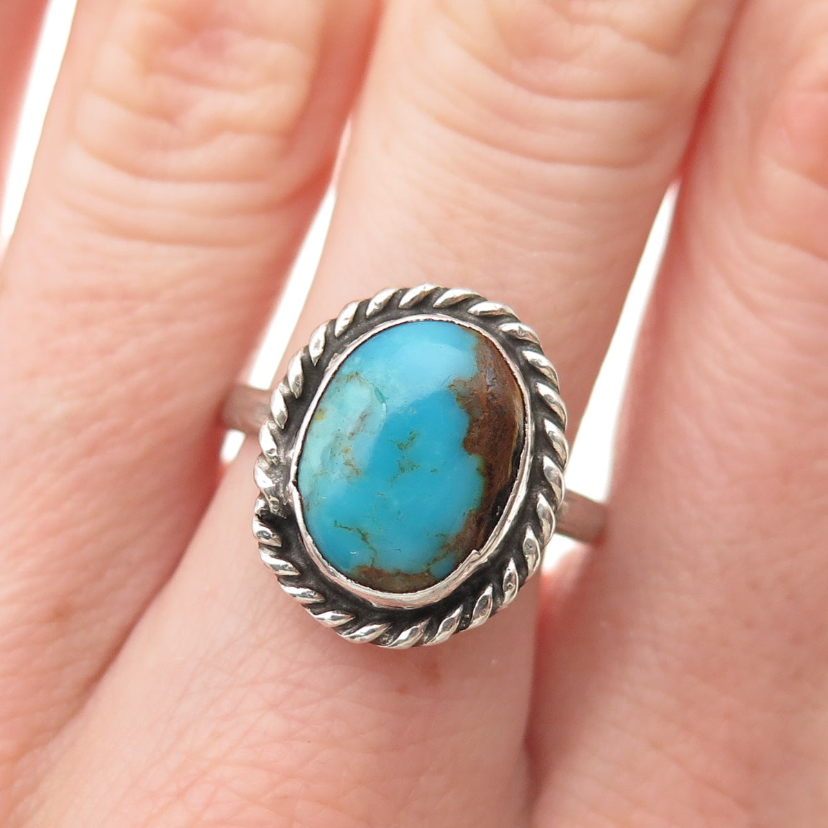 Old Pawn 925 Sterling Silver Vintage Kingman Turquoise Tribal Ring Size 8.25