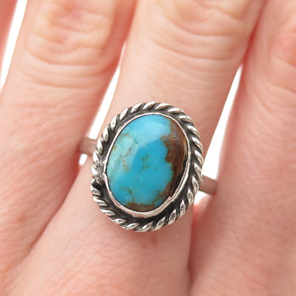Old Pawn 925 Sterling Silver Vintage Kingman Turquoise Tribal Ring Size 8.25