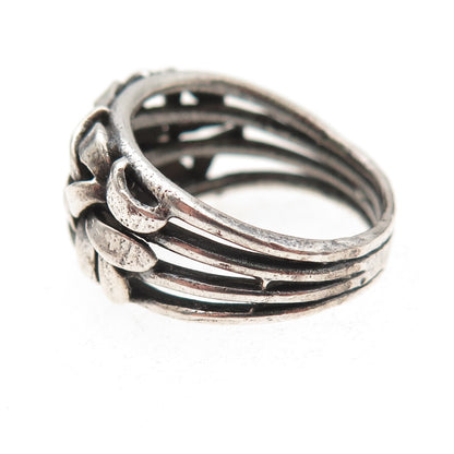 925 Sterling Silver Vintage Modernist Woven Oxidized Ring Size 7.25