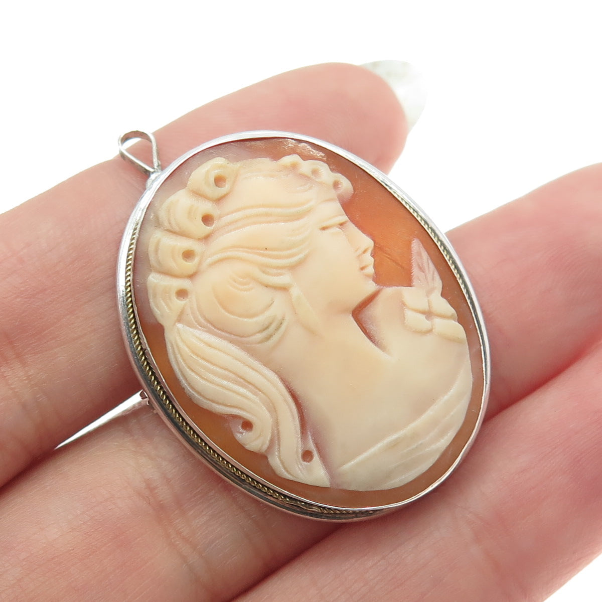 800 Silver Antique Cameo Victorian Lady Pin Brooch / Pendant