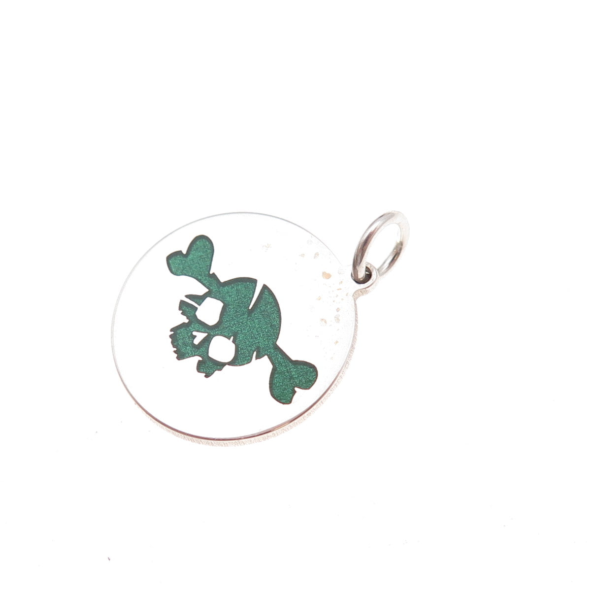 925 Sterling Silver Green Enamel Skull & Crossbone Charm Pendant