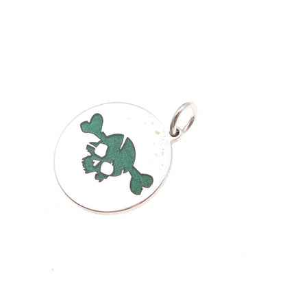 925 Sterling Silver Green Enamel Skull & Crossbone Charm Pendant