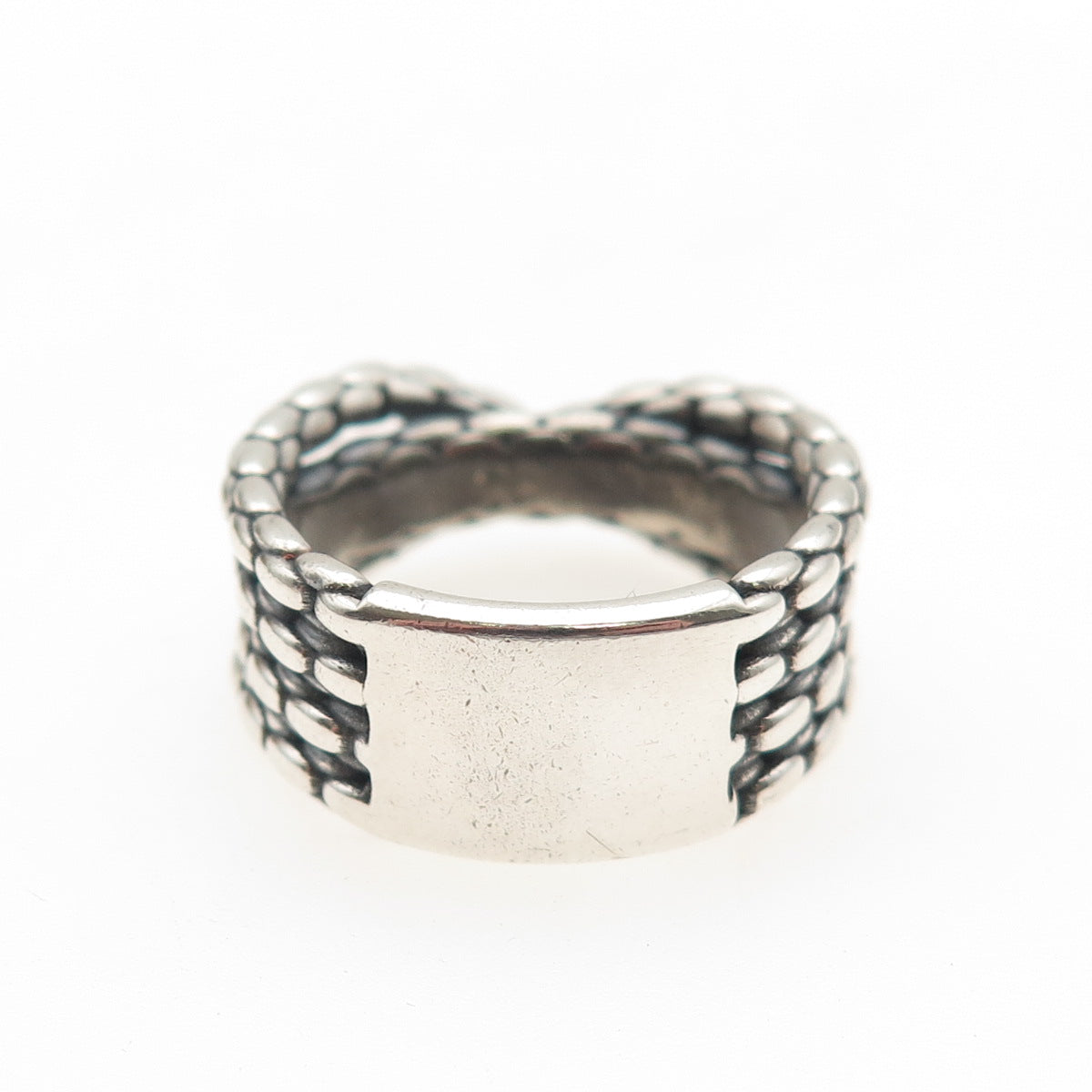 925 Sterling Silver Vintage Multi-Row Chain Crisscross Oxidized Ring Size 7.5