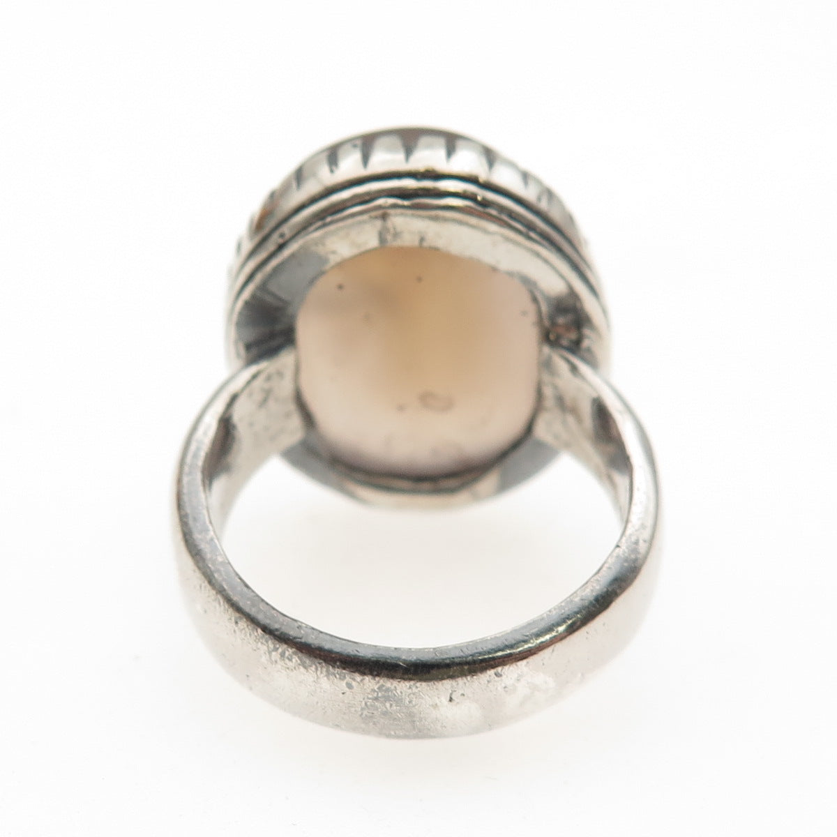 925 Sterling Silver Antique Art Deco Real Agate Oxidized Ring Size 8.75
