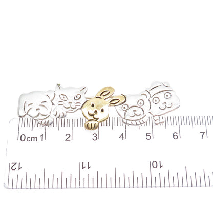 925 Sterling Silver 2-Tone Vintage Mexico Cat Dog Bear Rabbit Cartoon Pin Brooch