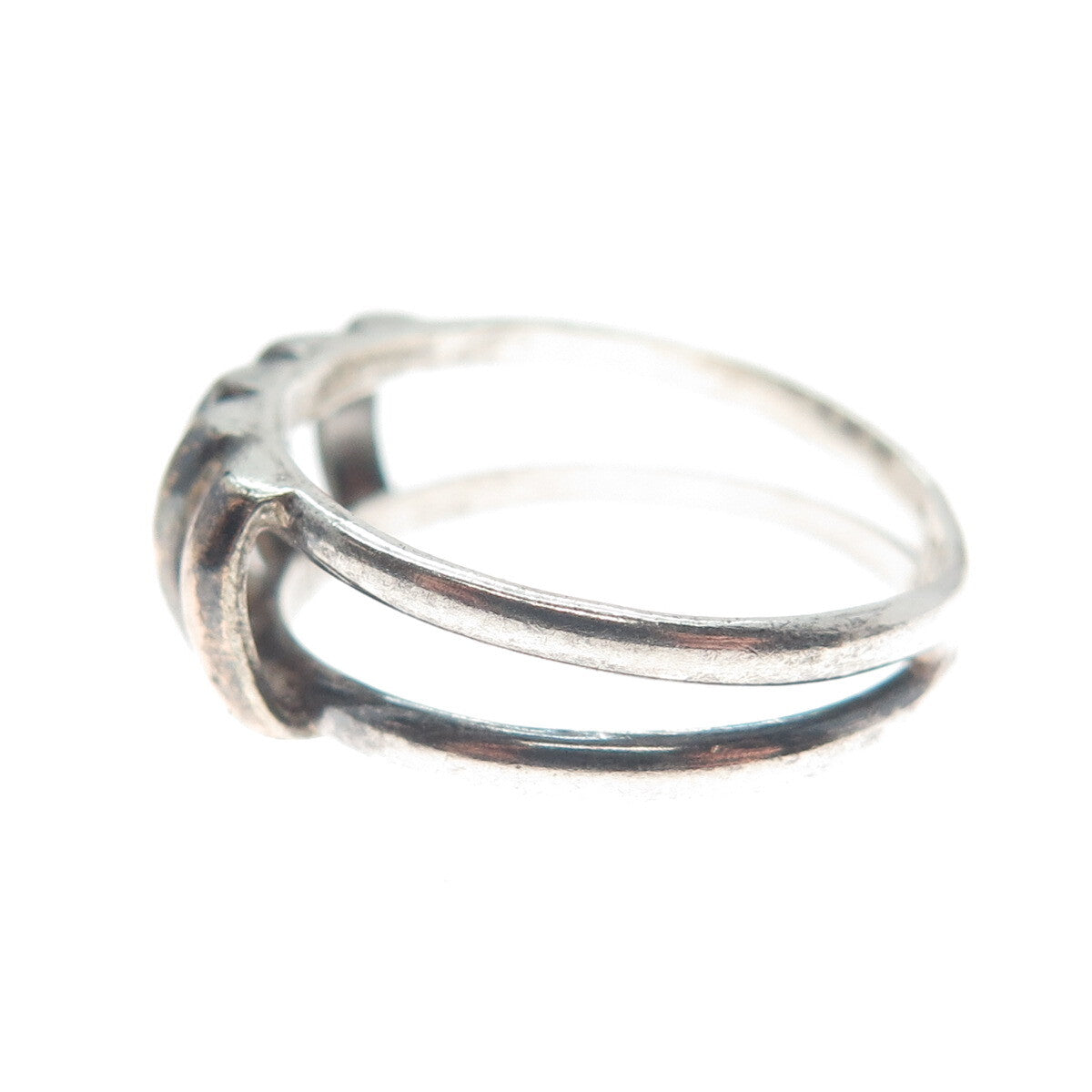 950 Silver & 18K Rose Gold Vintage Fence Oxidized Ring Size 7.25