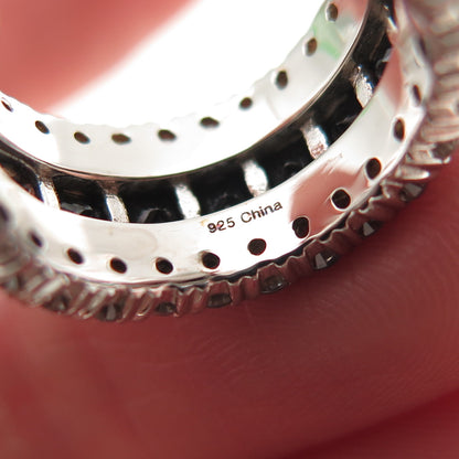 925 Sterling Silver Real Black Spinel & White Topaz Hoop Earrings