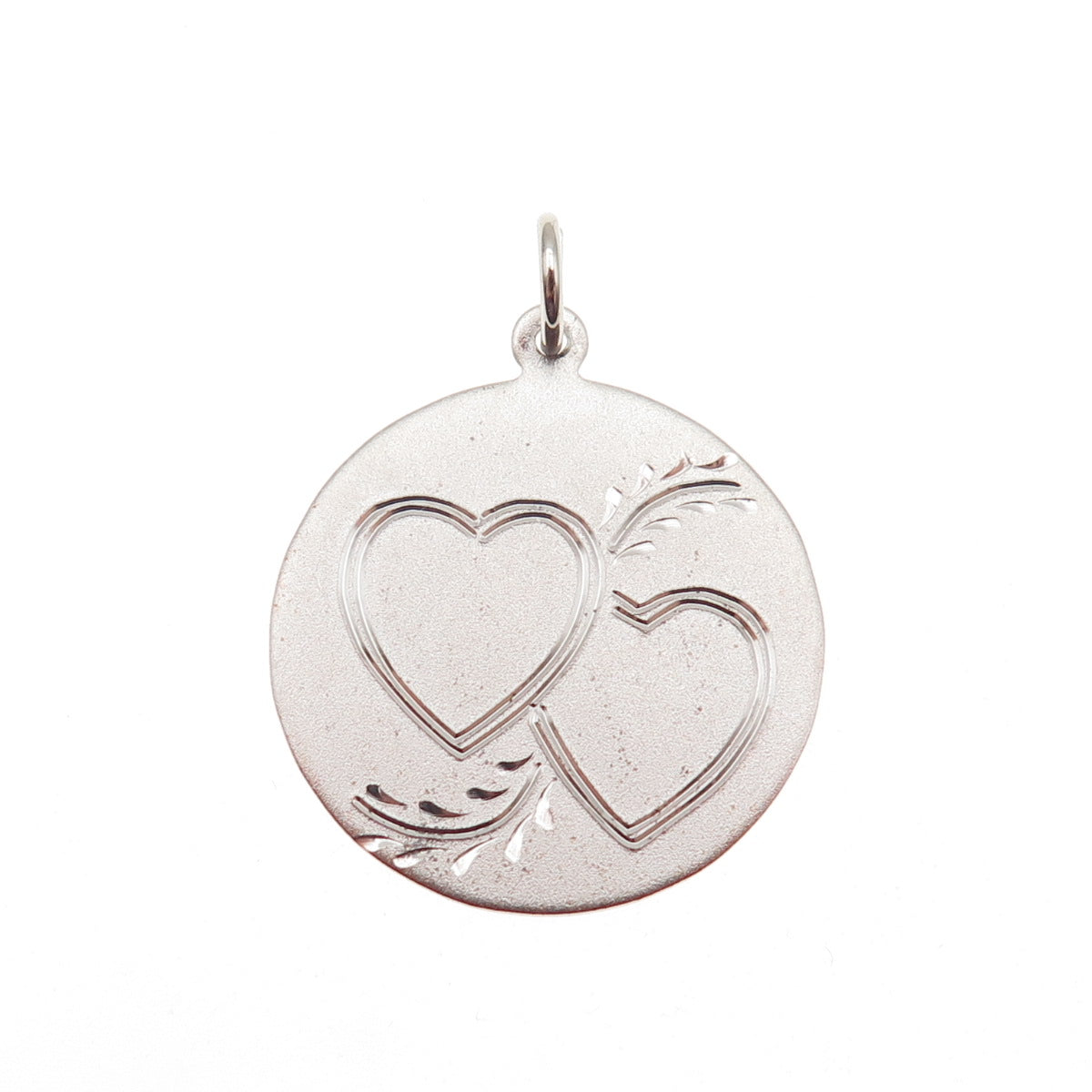 925 Sterling Silver Vintage Engraved Couple Heart Round Tag Charm Pendant