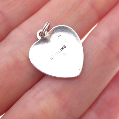 925 Sterling Silver Vintage Floral Scroll Heart Oxidized Charm Pendant