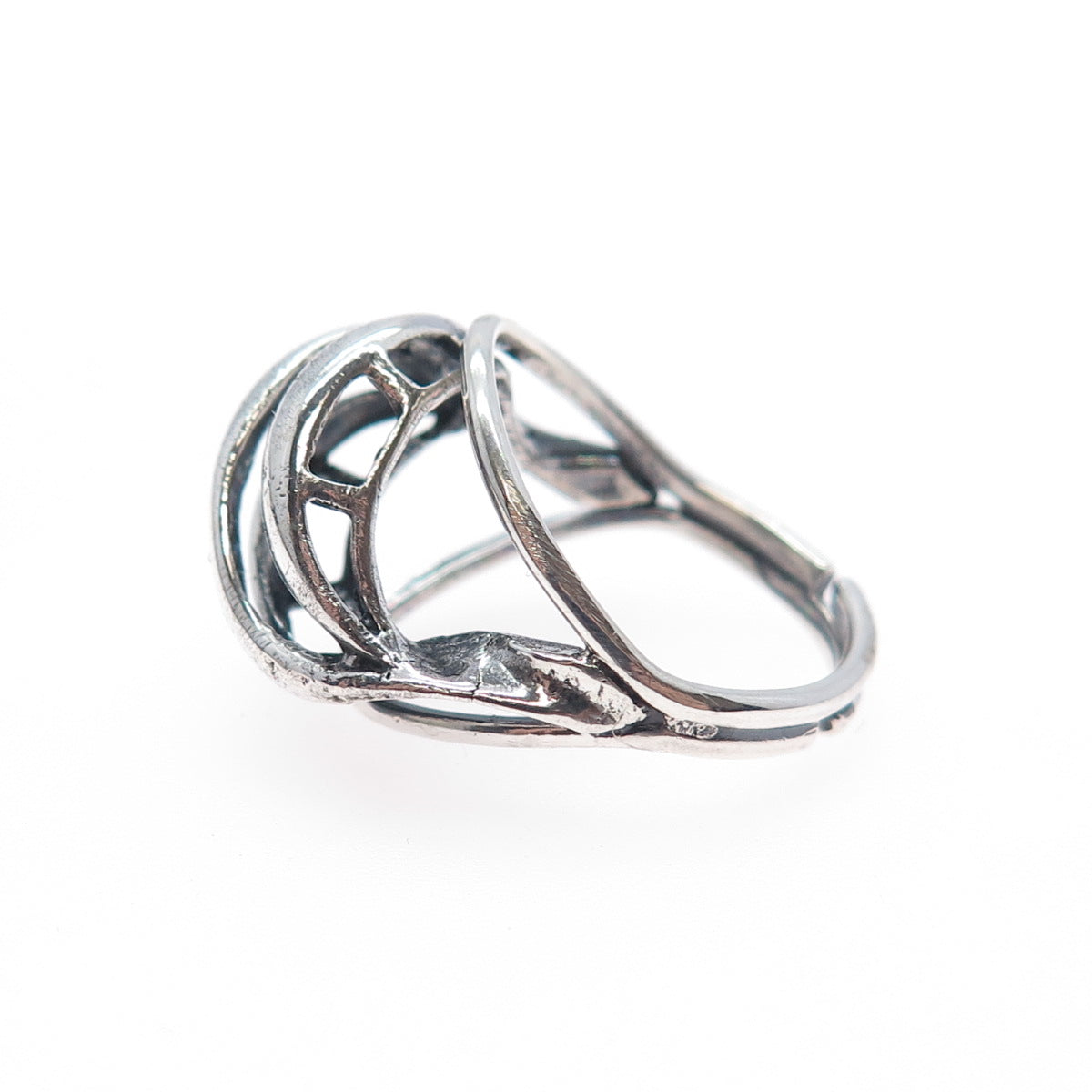 925 Sterling Silver Vintage Modernist Dome Oxidized Adjustable Ring Size 4.75