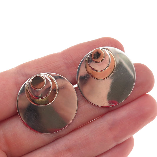 925 Sterling Silver 14K Rose Gold Vintage Modernist Disc Earrings