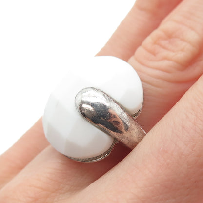 JCM Jacmel Mauritius Sterling Silver Vintage Italy Real White Onyx Ring Size 5.5