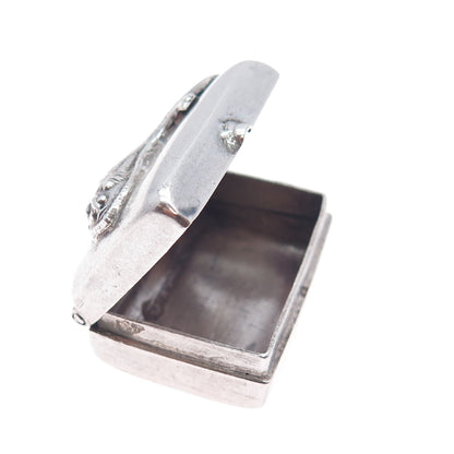 925 Sterling Silver Antique Art Deco Fish Oxidized Pill / Snuff Box