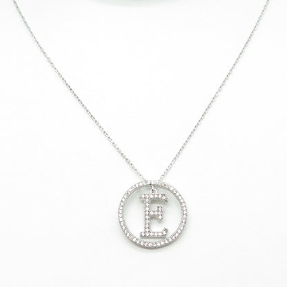 925 Sterling Silver Round-Cut C Z Letter "E" Initial Cable Chain Necklace 16-18"