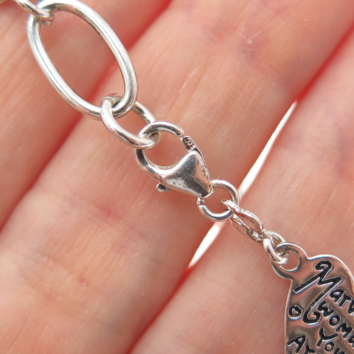 925 Sterling Silver Vintage Valentine's Day Cards Heart Link Bracelet 7.25"