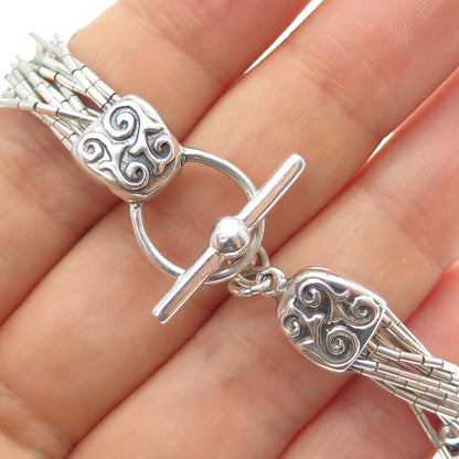 SHUBE 925 Sterling Silver Vintage Heart Multi-Strand Liquid Chain Bracelet 6.75"