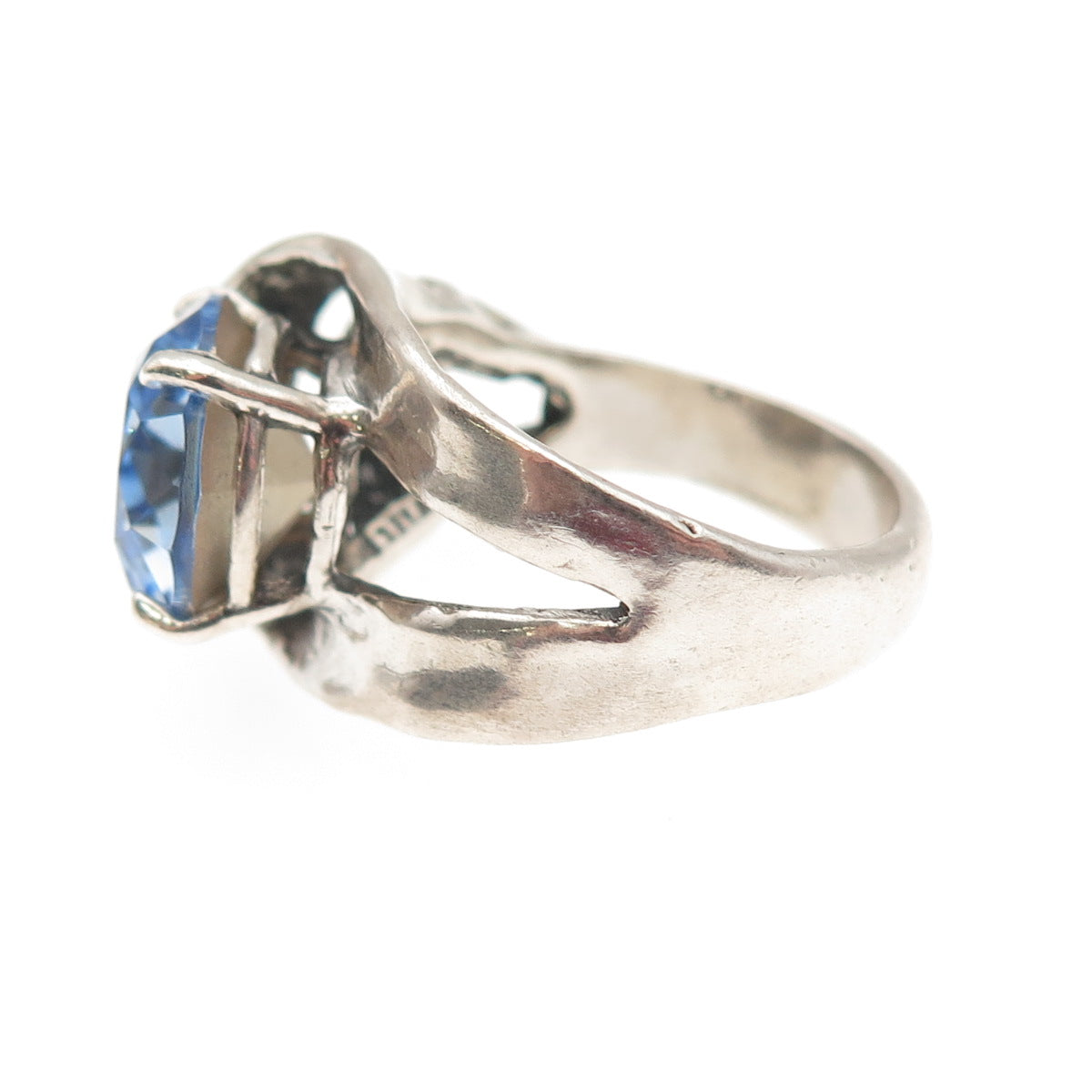 Han 925 Sterling Silver Round-Cut Blue C Z Modernist Ring Size 7.25