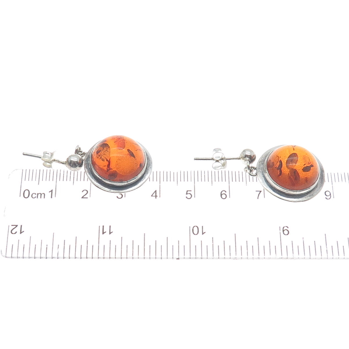 925 Sterling Silver Vintage Real Baltic Amber Modernist Dangle Earrings