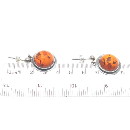 925 Sterling Silver Vintage Real Baltic Amber Modernist Dangle Earrings